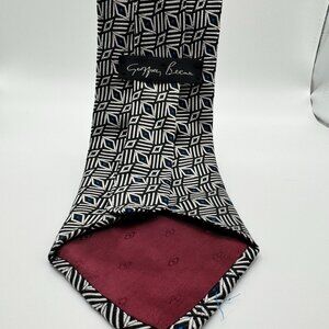 Georffery Beene Silk Abstract Tie – Black, Silver, Blue Modern Made in USA
